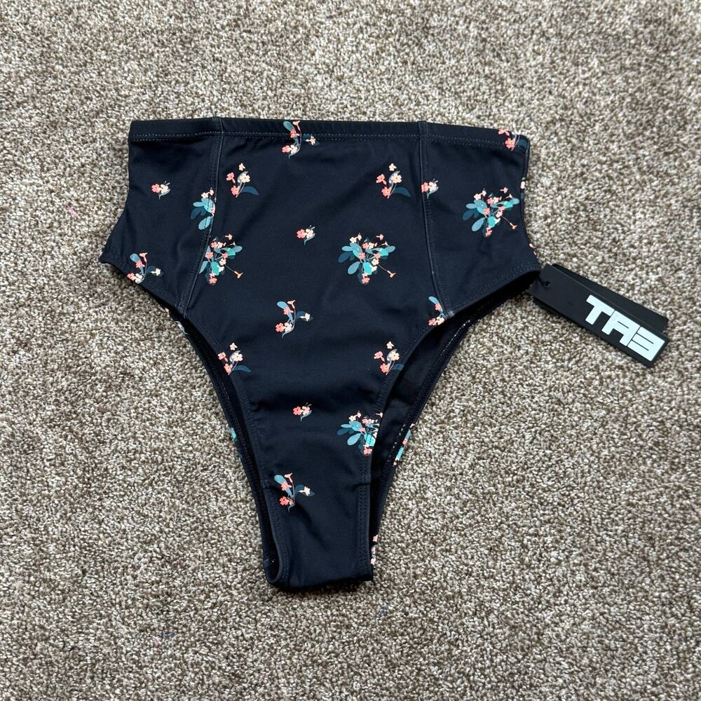 TA3 Hi Cut Kini Bottom Primrose Floral Vintage Black - NWT Size XS Snatching